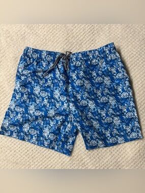 Men's Biwisy Blue Floral Swim Trunks with Drawstring Size Large